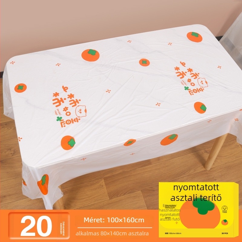 Egyszer használatos műanyag asztalterítő, téglalap alakú, rajzfilm mintával és nyomtatott logóval, 0.03 mm vastagság