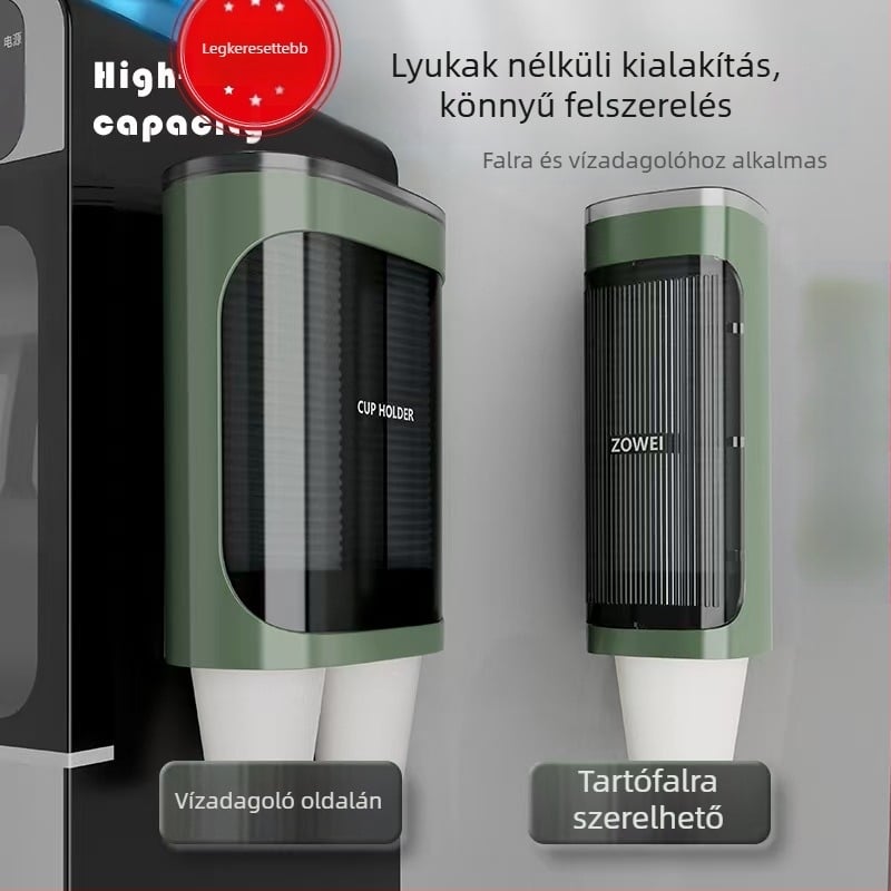 Fali pohártartó (műanyag; fúrás nélküli szerelés; falra szerelhető; skandináv stílus)