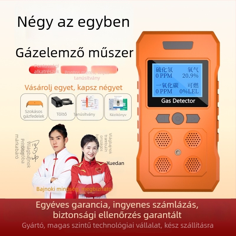 PLT824 hordozható négy-in-egy gázelemző O2, H2S és CO számára; pontosság ≤ ±5% FS; tápegység DC 3.7V