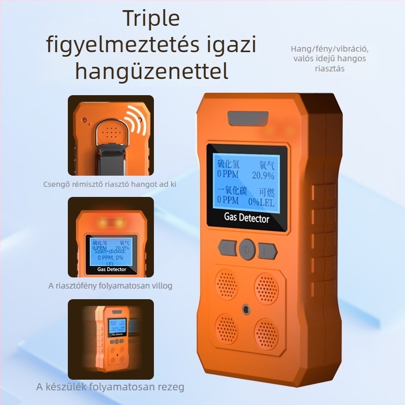PLT824 hordozható négy-in-egy gázelemző O2, H2S és CO számára; pontosság ≤ ±5% FS; tápegység DC 3.7V
