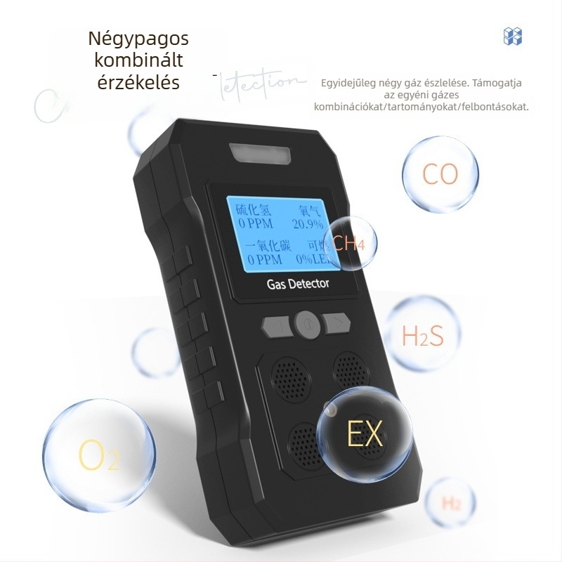 PLT824 hordozható négy-in-egy gázelemző O2, H2S és CO számára; pontosság ≤ ±5% FS; tápegység DC 3.7V