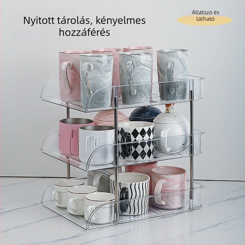 4-szintes pohártartó állvány — mozgatható asztali rendező teához és kávéhoz, átlátszó PET anyag
