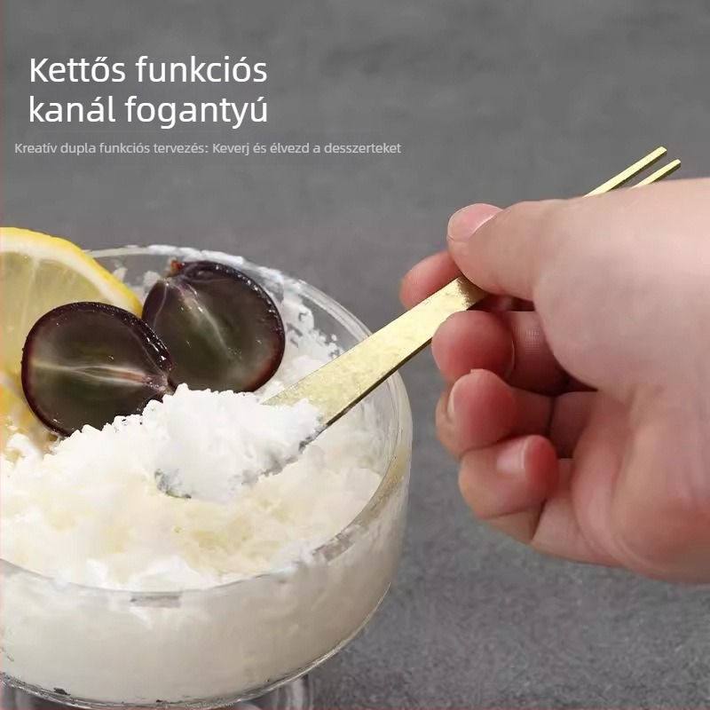 Titánium gyümölcs villa dupla használatú fagylaltkanállal, könnyű luxus retro stílus, tükörfényes felület