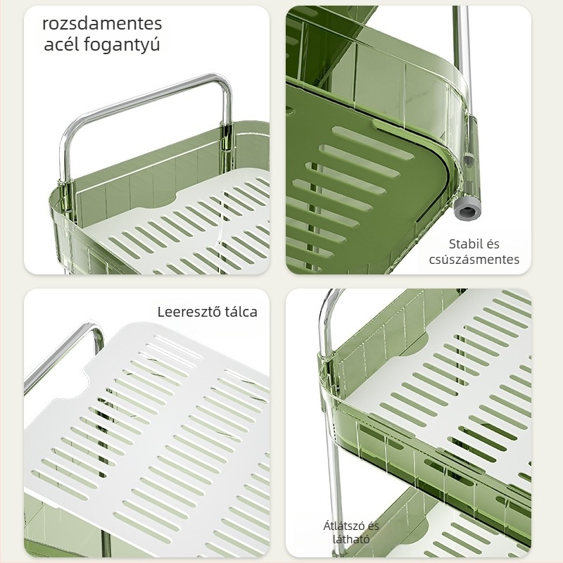 Kétszintes pohár tartó lefolyó tálcával, műanyagból, fúrás nélküli, 1,08 kg, modern minimalista stílus