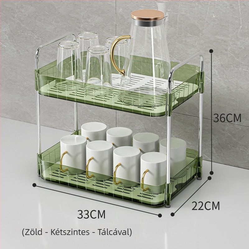 Kétszintes pohár tartó lefolyó tálcával, műanyagból, fúrás nélküli, 1,08 kg, modern minimalista stílus