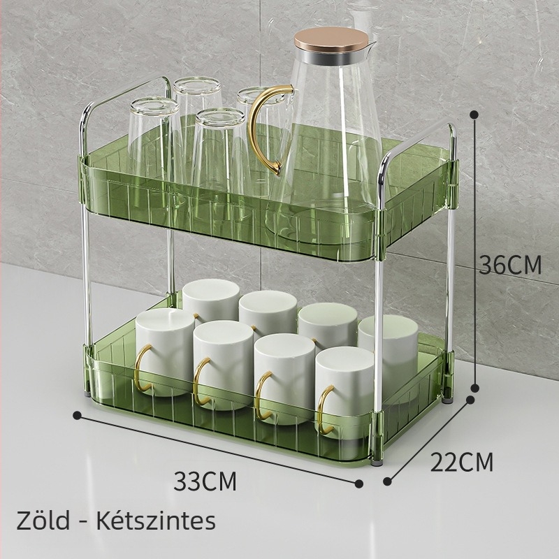 Kétszintes pohár tartó lefolyó tálcával, műanyagból, fúrás nélküli, 1,08 kg, modern minimalista stílus