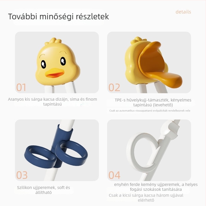 Gyermekeknek tanító evőpálcikák | ABS anyag | 3 darabos készlet | 6 hónapos kortól | Rajzfilm stílus, testtartás-javítás