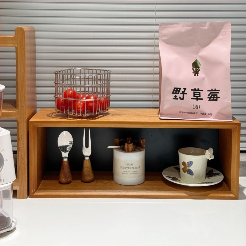 Teáscsésze-tároló polc — fa, japán stílusú asztali rendező, 1-szintű