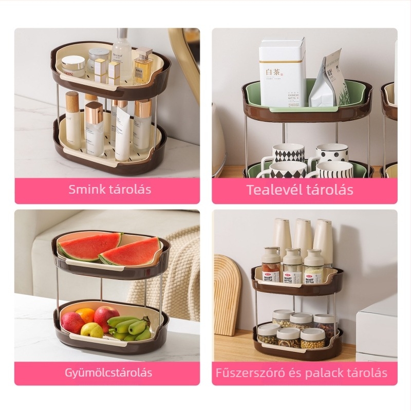 Leiwei két-szintes asztali tároló kihúzható mechanizmussal – műanyag, konyhai tárolás