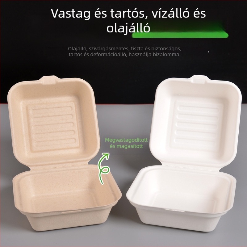 Egyszer használatos ebédes doboz, négyszögletes, cukornád rostból, 8000 ml kapacitás, 0,06 mm vastagság, biológiailag lebomló