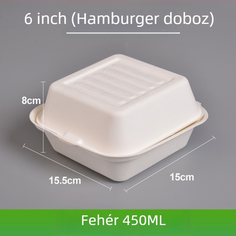 Egyszer használatos ebédes doboz, négyszögletes, cukornád rostból, 8000 ml kapacitás, 0,06 mm vastagság, biológiailag lebomló