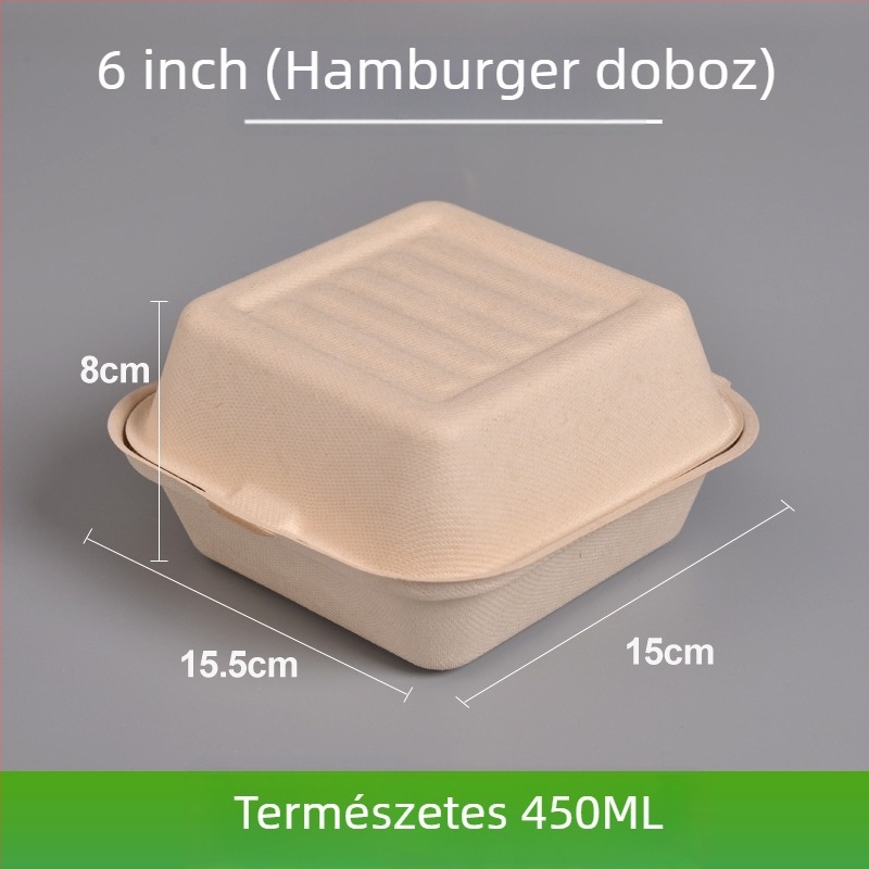 Egyszer használatos ebédes doboz, négyszögletes, cukornád rostból, 8000 ml kapacitás, 0,06 mm vastagság, biológiailag lebomló