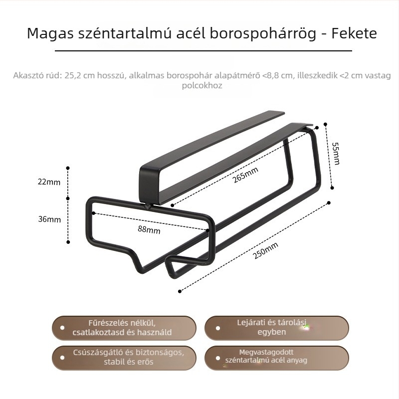 Európai stílusú könnyű lux pohártartó falra szerelve, szénacélból, telepítés nélkül