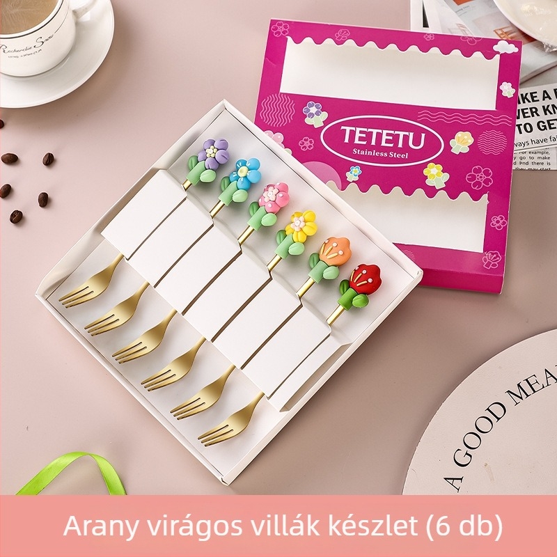 Medaya rozsdamentes acélból készült gyümölcs villa készlet virágos mintával, kreatív stílus