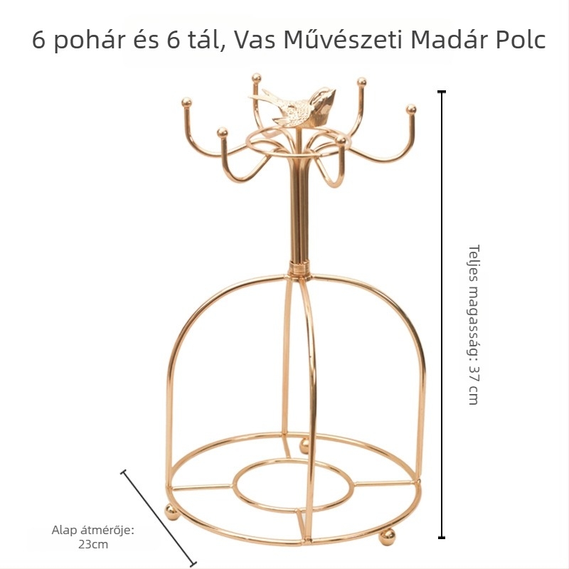 Kávéscsésze tartó és akasztó – Vas, teherbírás 5 kg, elektroplating felület, világos luxus stílus