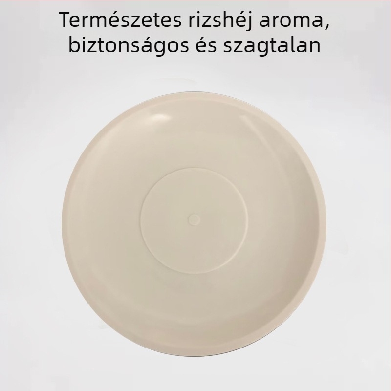 Rizshéjból készült egyszer használatos edények, biológiailag lebomló, vastagított, tejfehér színű, 150 darabos készlet, otthoni és szállodai használatra