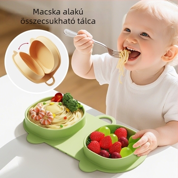 Baba szilikon ételtál - összecsukható, kiöntésmentes, Tingfeng, 6 hónapos kortól