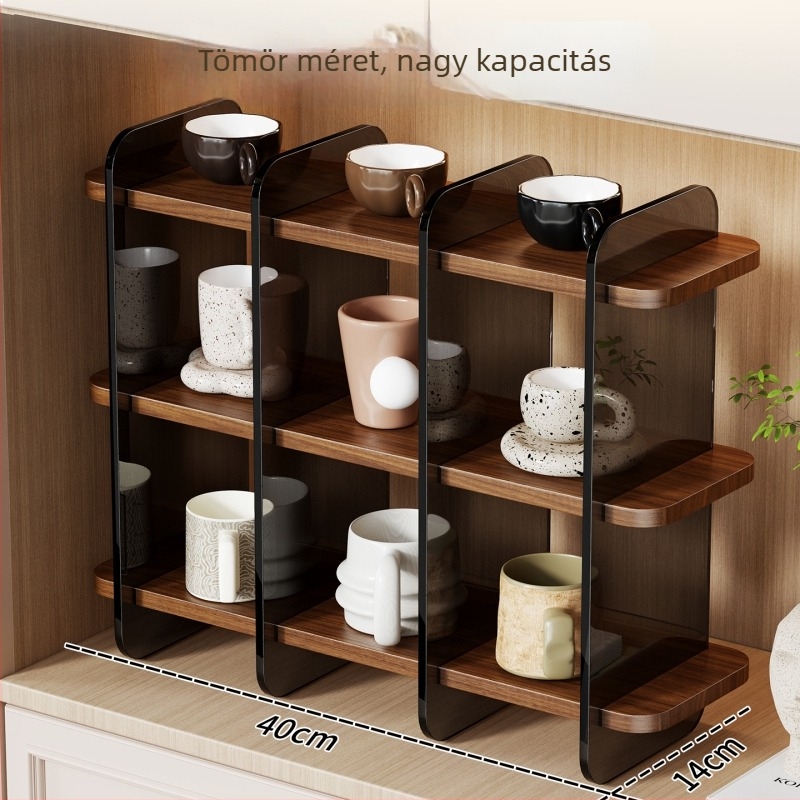 Asztali pohártartó, akril és fa, modern minimalista stílus, súly: 1