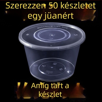 Egyszer használatos kör ételtároló fedéllel, átlátszó műanyag; nem mikrózható