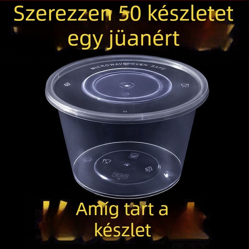 Egyszer használatos kör ételtároló fedéllel, átlátszó műanyag; nem mikrózható