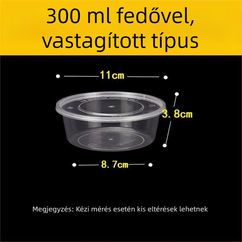 Egyszer használatos kör ételtároló fedéllel, átlátszó műanyag; nem mikrózható