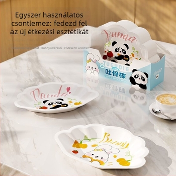 Egyszer használatos karikatúra motívumú csonttál, vastagított műanyagból, szabálytalan alakú, aranyos stílus