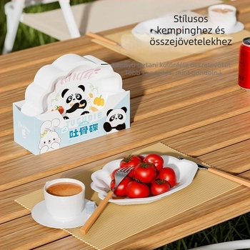 Egyszer használatos karikatúra motívumú csonttál, vastagított műanyagból, szabálytalan alakú, aranyos stílus