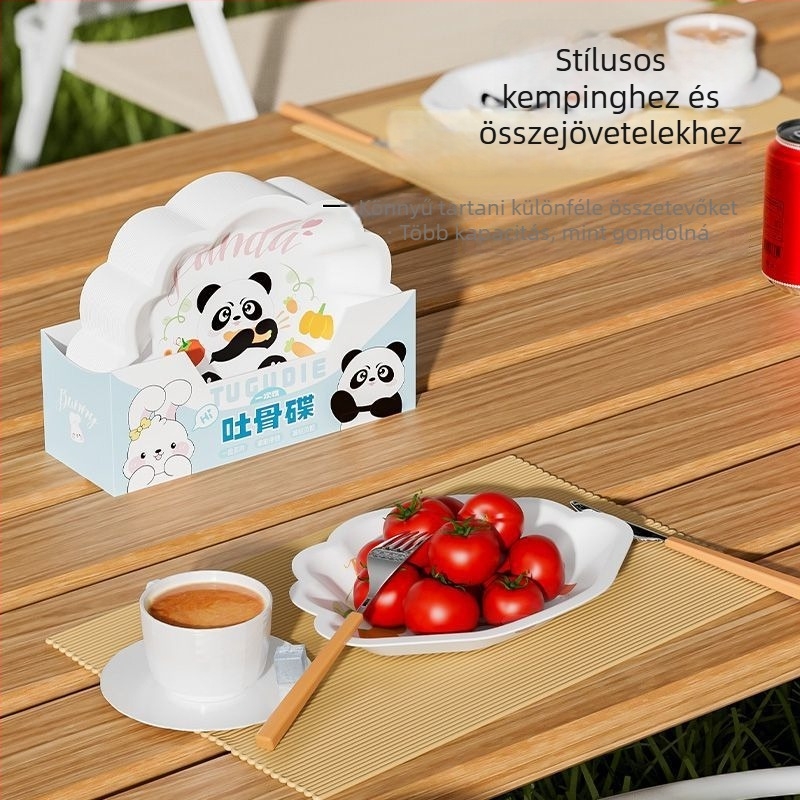 Egyszer használatos karikatúra motívumú csonttál, vastagított műanyagból, szabálytalan alakú, aranyos stílus