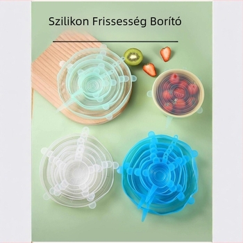 Szilikon ételfedő fedők, 6 darabos készlet, lezáró, élelmiszer-minőségű