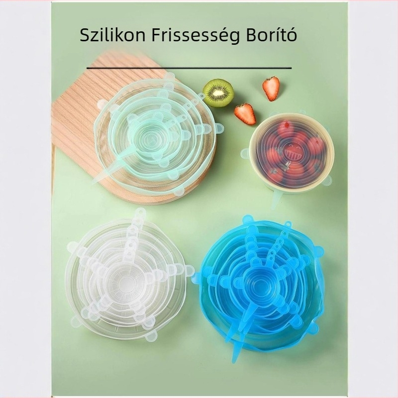 Szilikon ételfedő fedők, 6 darabos készlet, lezáró, élelmiszer-minőségű