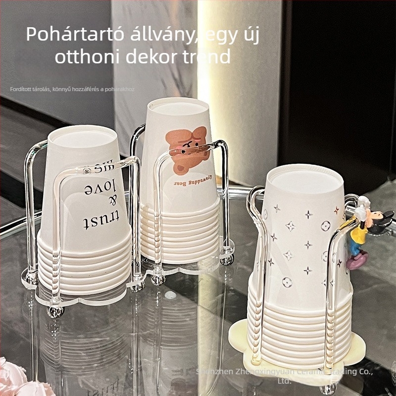 Egyszer használatos pohártartó – asztali rendező modern minimalist stílusban, műanyagból, fúrás nélkül, 2025-ben piacra dobva