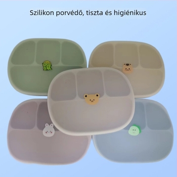 Gyerekeknek tervezett szilikon étkező tál, kéttagú készlet, egyszerű stílus, 3 hónapos kortól