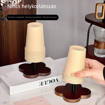 Tömörfa pohártartó nappali dohányzóasztalhoz, vintage stílusban, egyszer használatos poharak tárolására