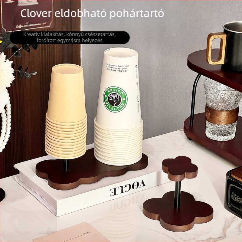 Tömörfa pohártartó nappali dohányzóasztalhoz, vintage stílusban, egyszer használatos poharak tárolására