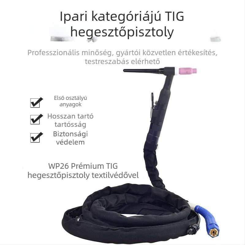 WP-26 gázhűtésű argon ívhegesztő pisztoly szilikoncsővel a markolaton