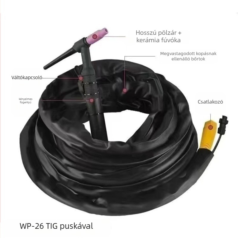 WP-26 gázhűtésű argon ívhegesztő pisztoly szilikoncsővel a markolaton