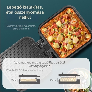 Dupla fűtésű elektromos palacsinta serpenyő, négyszögletes forma, 1200W, 220V/50Hz, fekete kristály panel, gombos vezérlés