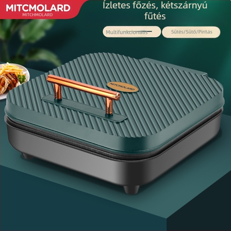 Dupla fűtésű elektromos palacsinta serpenyő, négyszögletes forma, 1200W, 220V/50Hz, fekete kristály panel, gombos vezérlés