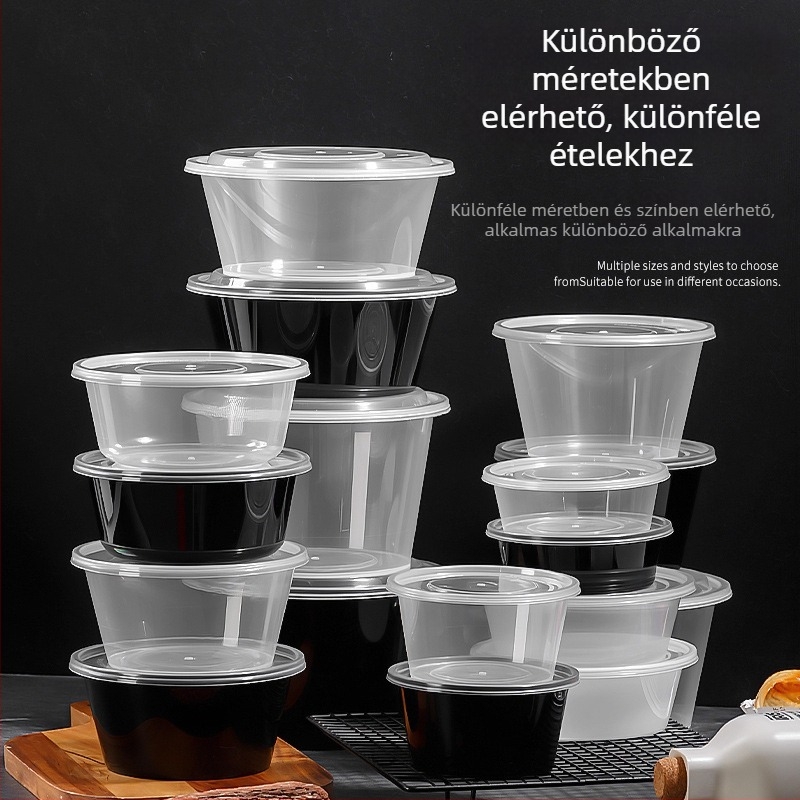 Kör alakú egyszer használatos ebédtál tetővel - élelmiszer-minőségű PP, mikróbarát, testreszabható logó