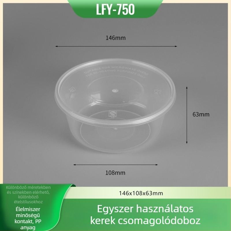 Kör alakú egyszer használatos ebédtál tetővel - élelmiszer-minőségű PP, mikróbarát, testreszabható logó
