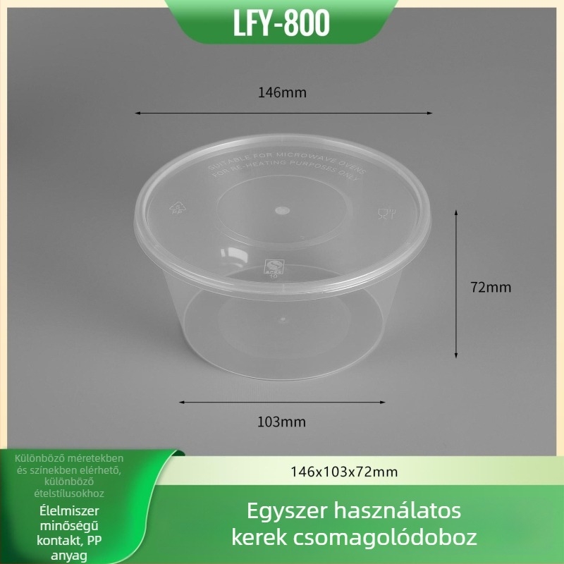 Kör alakú egyszer használatos ebédtál tetővel - élelmiszer-minőségű PP, mikróbarát, testreszabható logó
