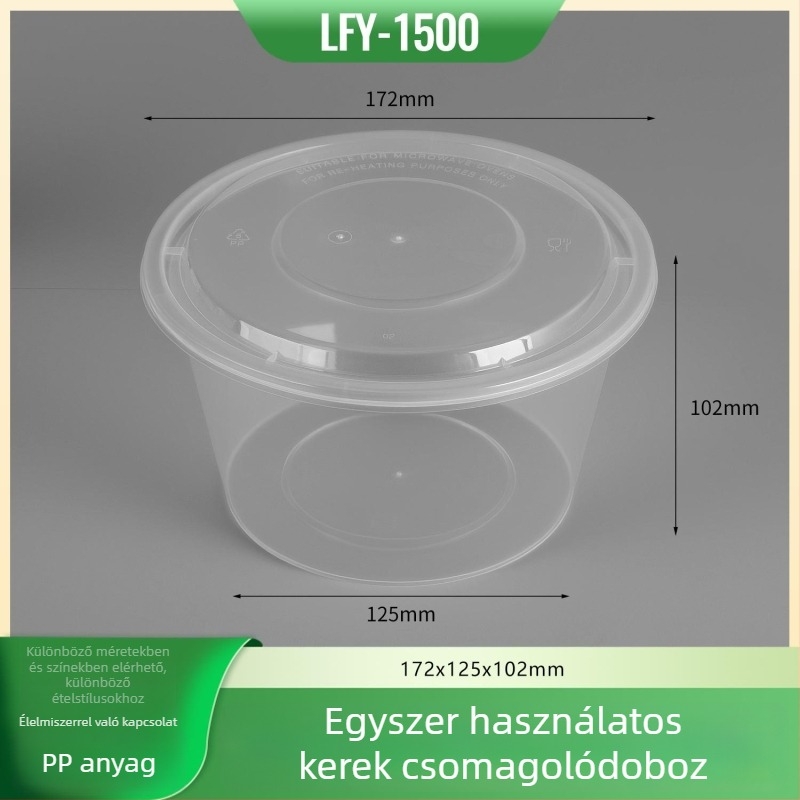 Kör alakú egyszer használatos ebédtál tetővel - élelmiszer-minőségű PP, mikróbarát, testreszabható logó