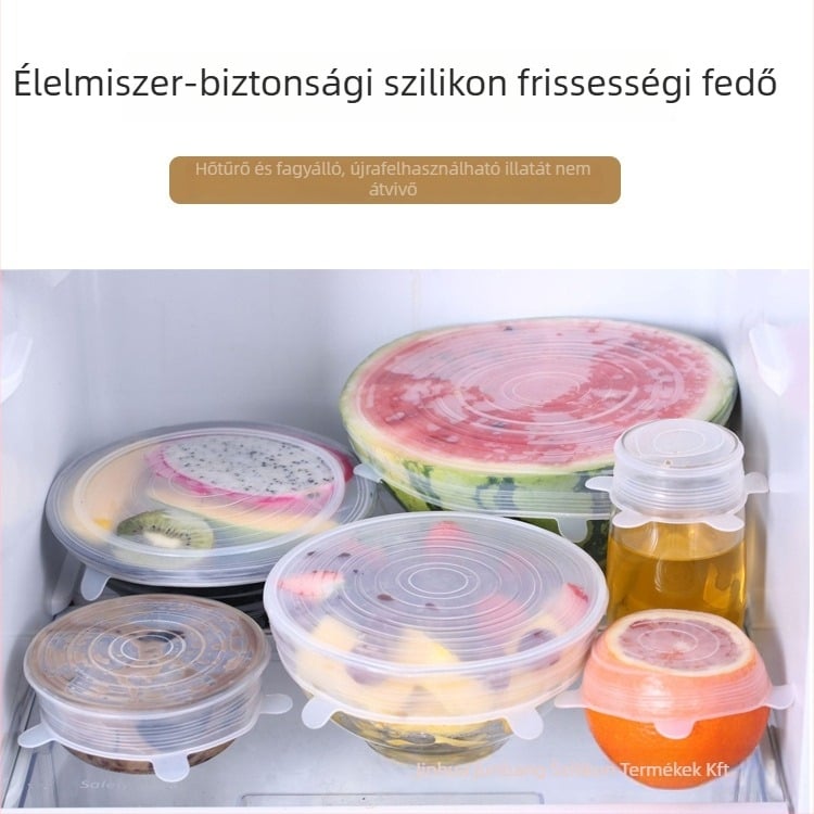 Élelmiszer-minőségű szilikon fedők, 6 darabos készlet, kör alakú tálfedők, hűtő- és mikrosütőben használható, légmentesen záró