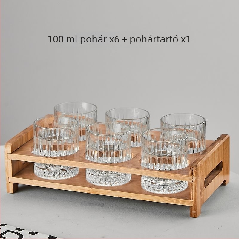 Hat darab likőrös pohárkészlet, 100 ml kapacitás, aranyozott felülettel, modern minimalista kialakítás, otthoni használatra