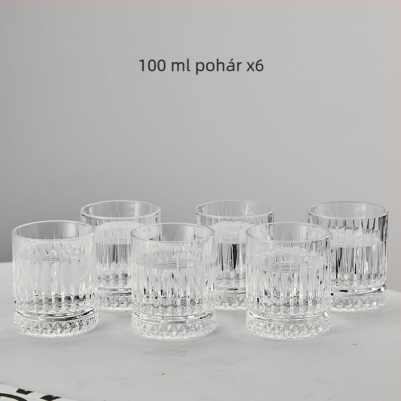 Hat darab likőrös pohárkészlet, 100 ml kapacitás, aranyozott felülettel, modern minimalista kialakítás, otthoni használatra