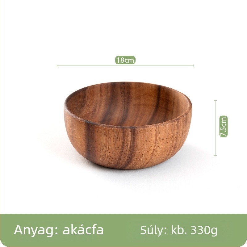 Fából készült salátás tál kör alakú, csíkos mintával, világos luxus-retro stílusban; alkalmas étkezésre, kávézásra és teázásra, nyomtatott logóval