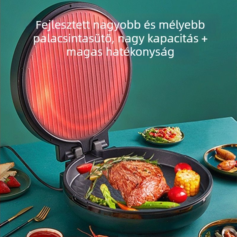 Elektromos palacsinta serpenyő, egyoldali fűtés, gombos vezérlés, 1500 W+, időzítővel