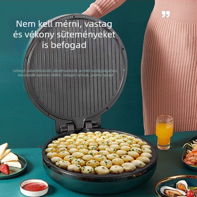 Elektromos palacsinta serpenyő, egyoldali fűtés, gombos vezérlés, 1500 W+, időzítővel