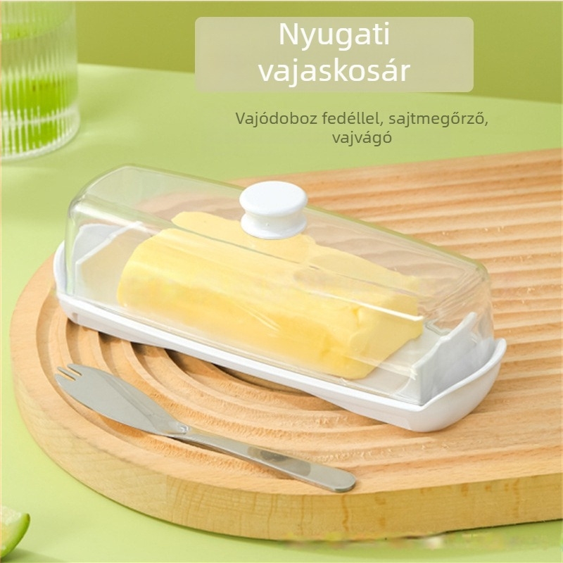 Vaj tároló doboz, PP műanyag, négyzetes, ≤300 ml, mikrohullámú sütőben használható, frissességet megőrzi