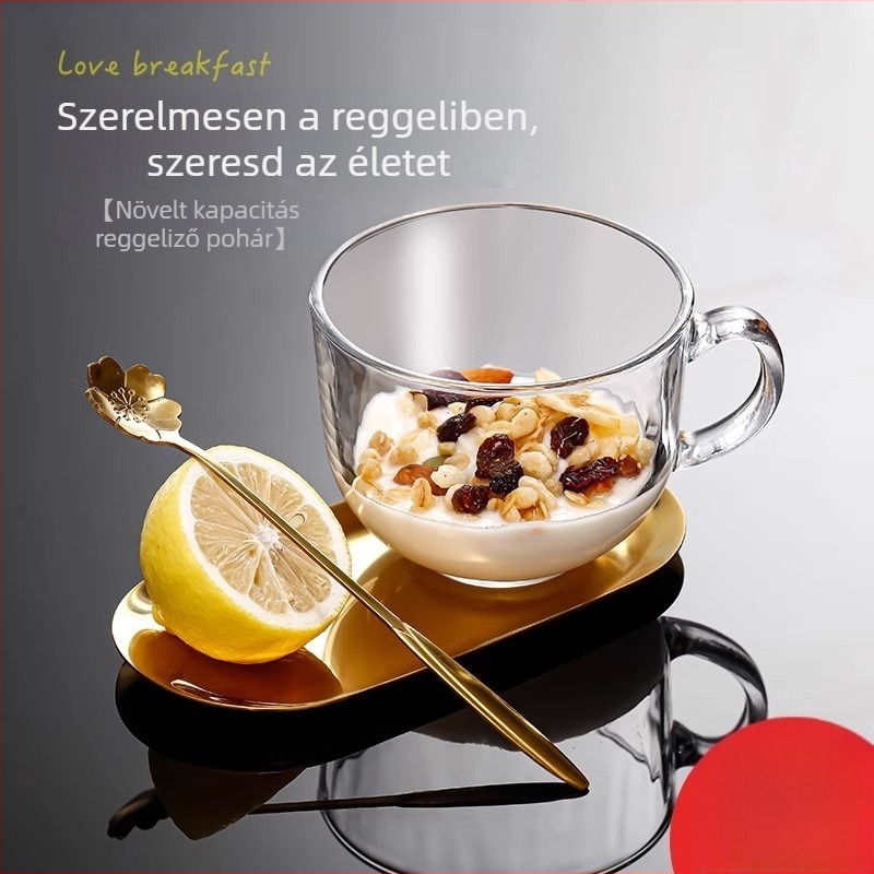 Üvegpohár vízhez fedővel és kanállal – egyrétegű, általános üveg, háztartási használatra